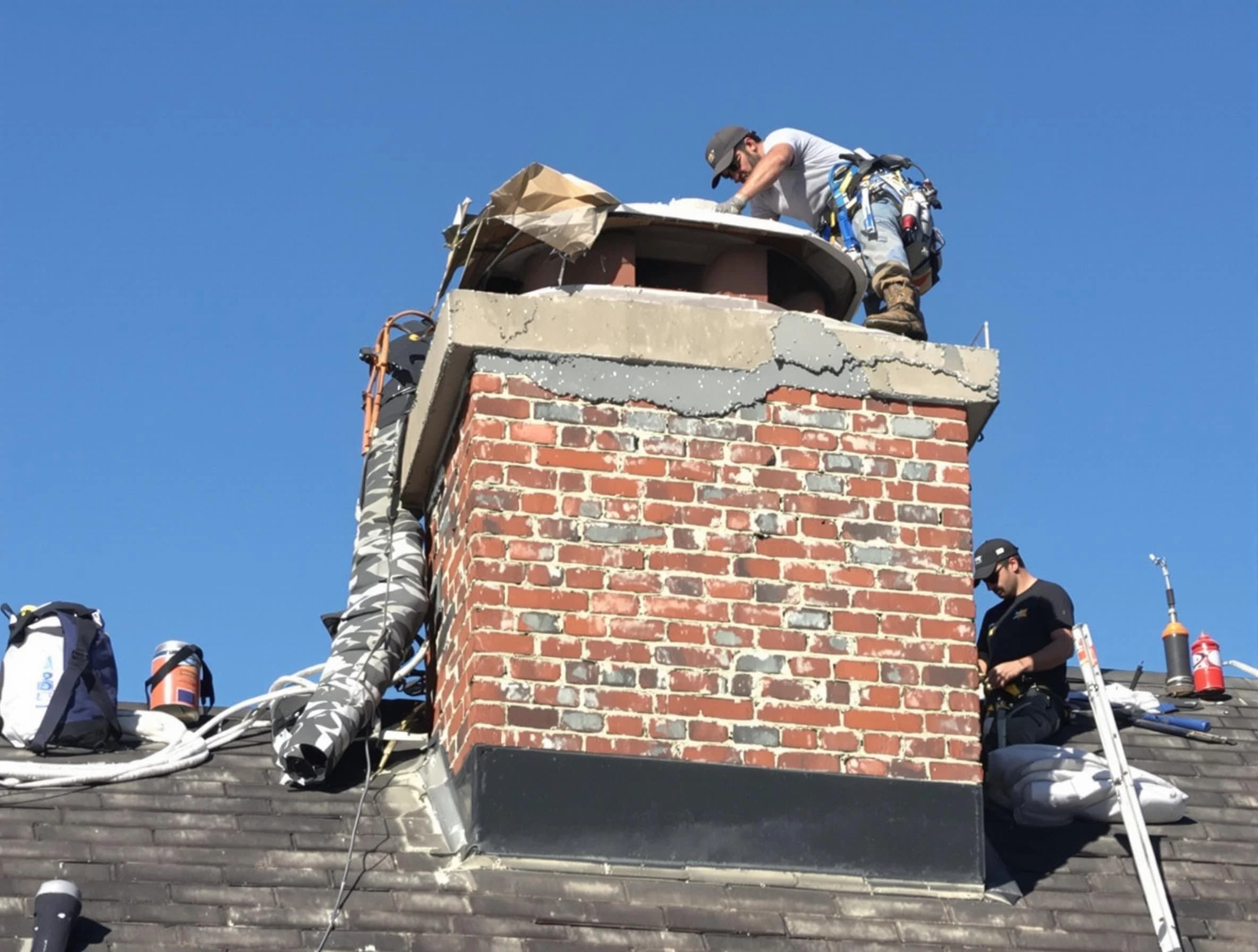 North Brunswick Chimney Sweep installing a custom chimney crown in North Brunswick, NJ