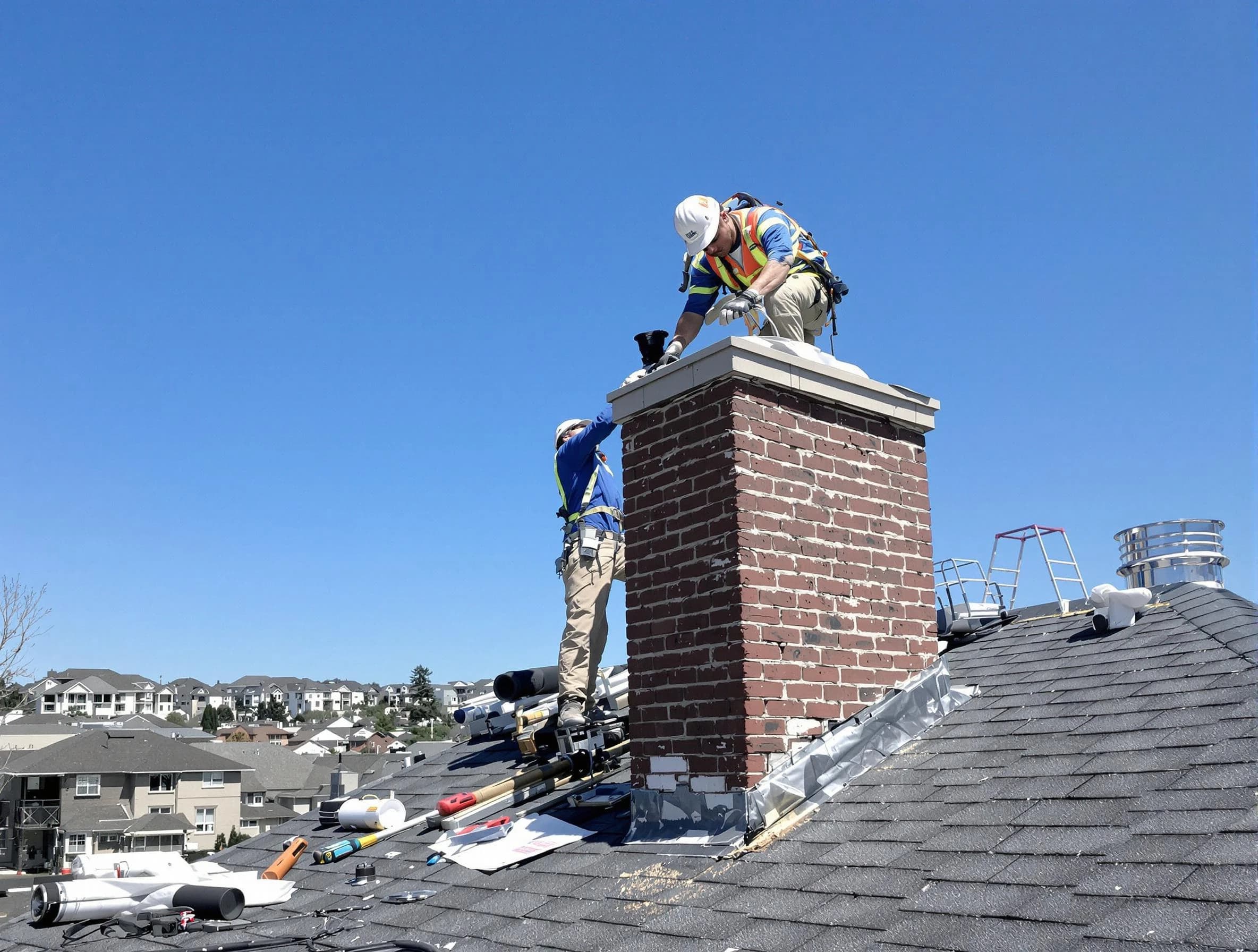 North Brunswick Chimney Sweep repairing a chimney crown in North Brunswick, NJ