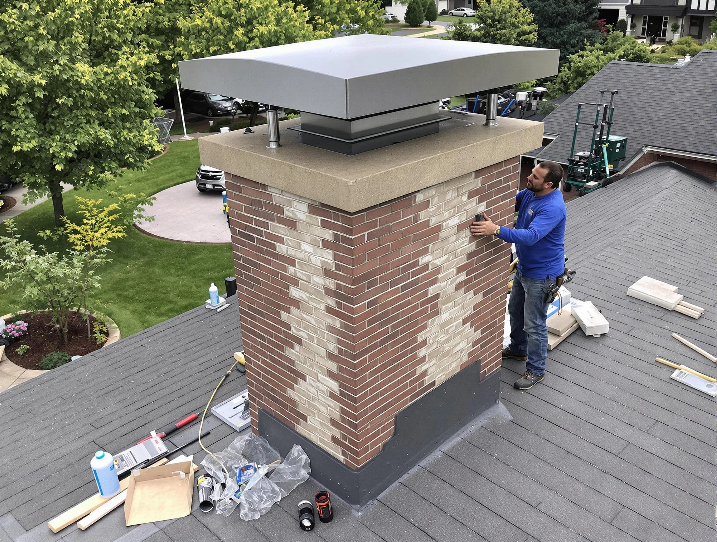 North Brunswick Chimney Sweep team working on a custom chimney remodel in North Brunswick, NJ