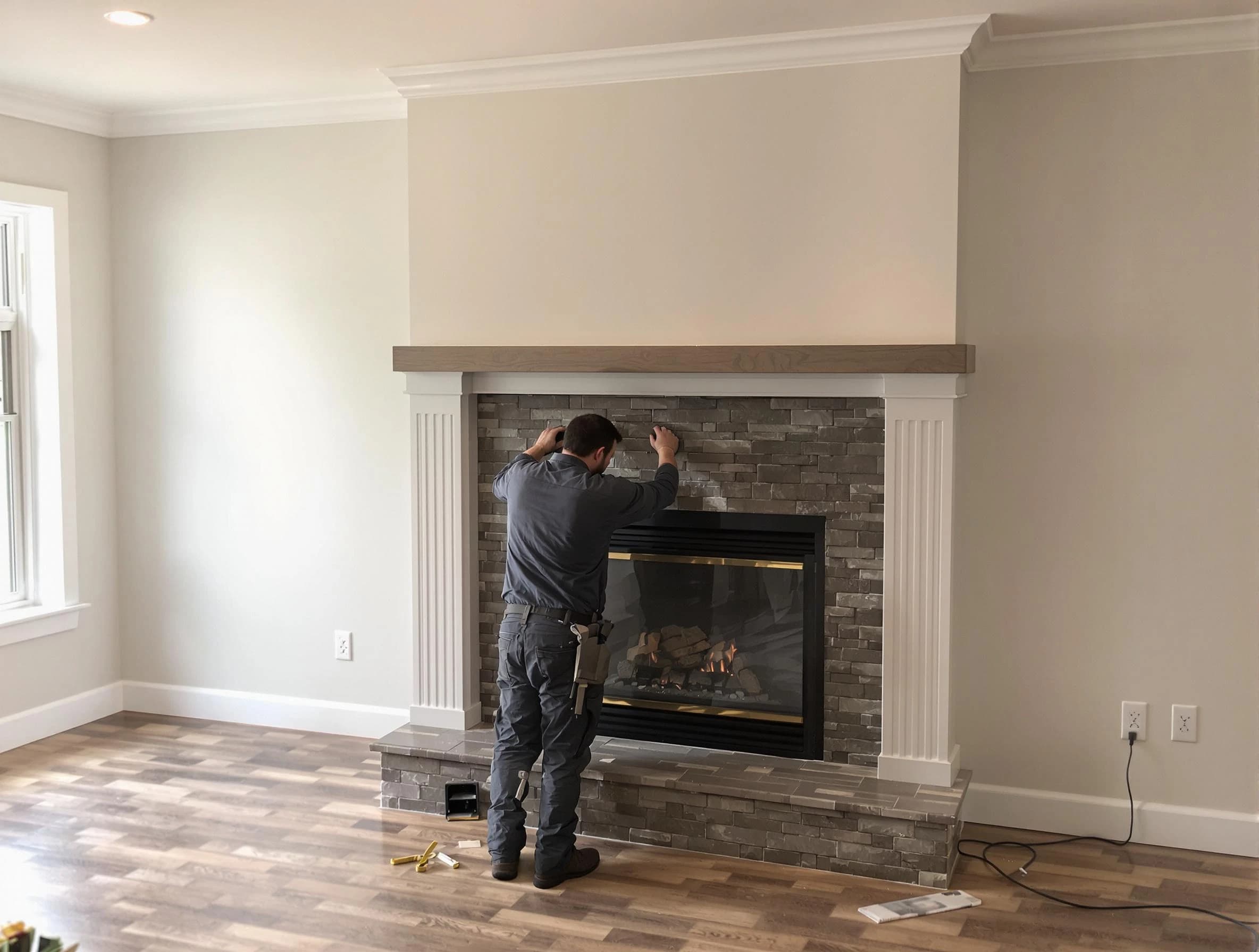 North Brunswick Chimney Sweep finishing a custom fireplace install in North Brunswick, NJ